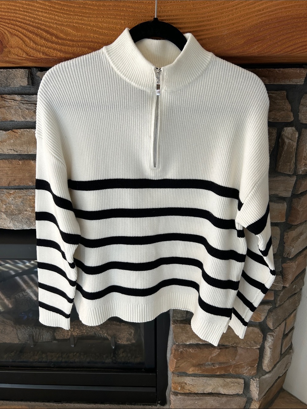 Aemi+Co white with black stripes Half-Zip Knit Sweater - White/Black